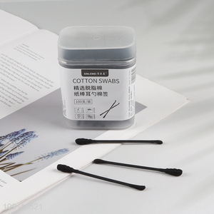 Good Quality 100 Count Ear Cleaner Swabs Double Ended Black Cotton Swabs