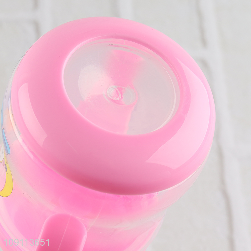 Hot products cartoon plastic baby feeding bottle with handle