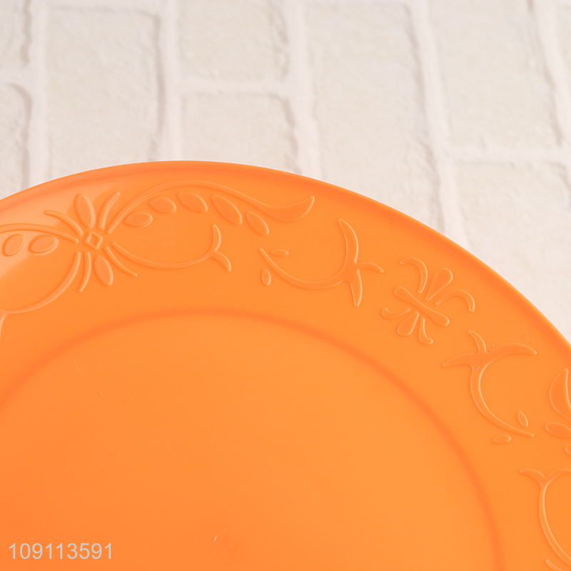 New arrival orange round 6pcs plastic disposable tableware plate set