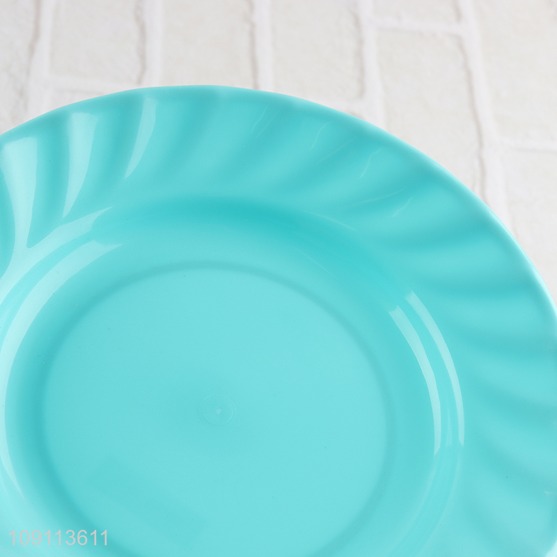 Hot selling round blue 6pcs plastic disposable tableware plate wholesale