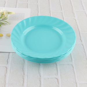 Hot selling round blue 6pcs plastic disposable tableware plate wholesale