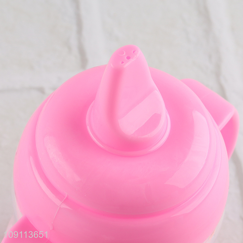 Hot products cartoon plastic baby feeding bottle with handle