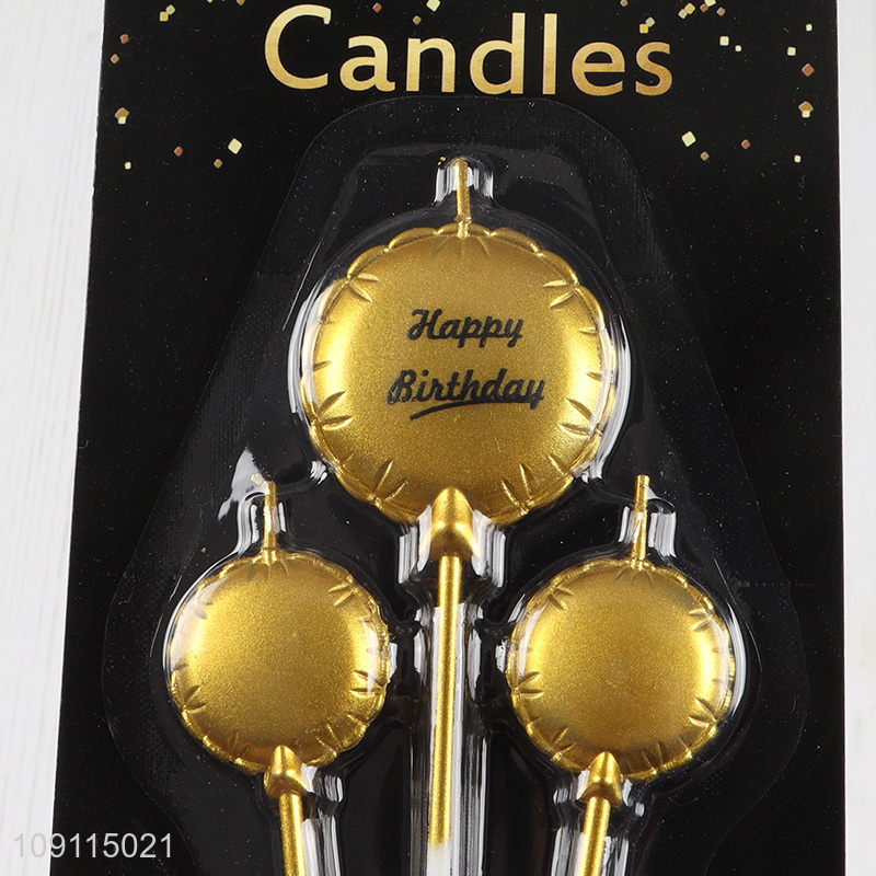 Factory Price 3 Pieces Balloon Shape Metallic Birthday Candles Cake Candles