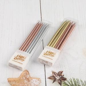 New Arrival 12 Pieces Metallic Birthday Candles Party Cake Candles for Birthday