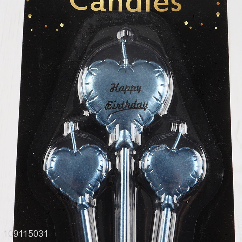 High Quality 3 Pieces Balloon Shape Metallic Birthday Candles Non-Toxic Candles