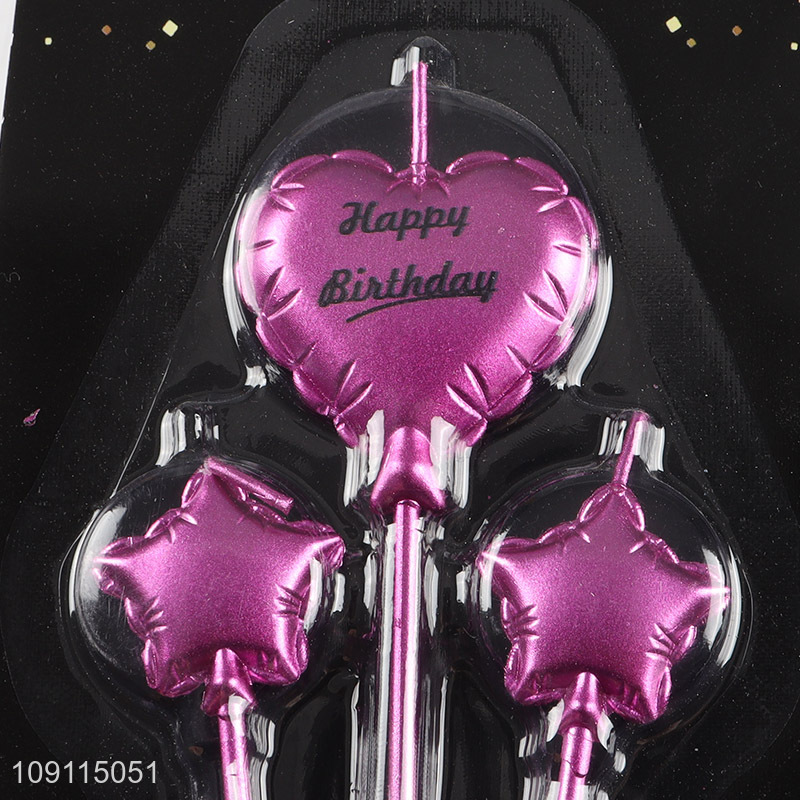 New Arrival 3 Pieces Balloon Shape Metallic Birthday Candles for Party Cake Decoration