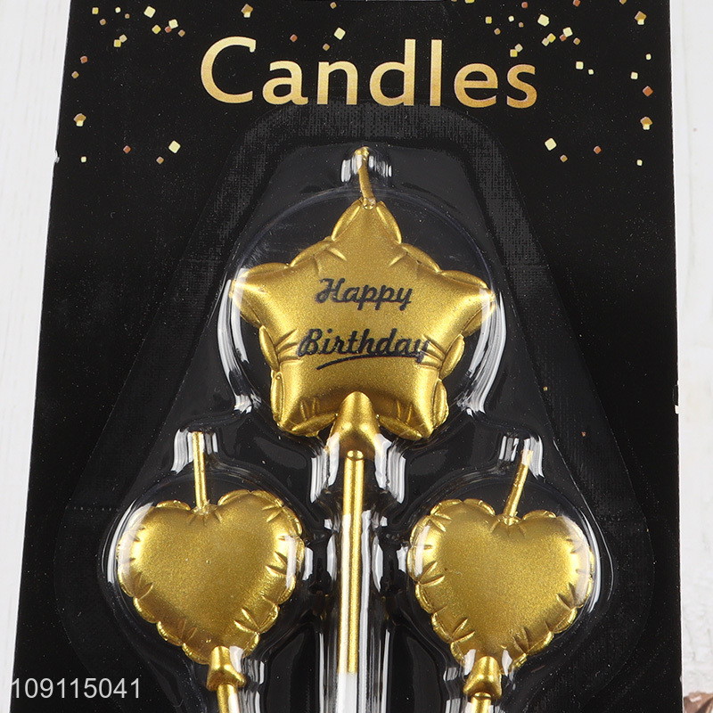 Hot Selling 3 Pieces Balloon Shape Metallic Birthday Candles Cake Topper Decor