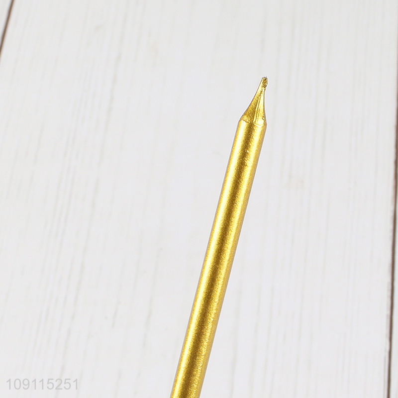 New Arrival 12 Pieces Gold Long Thin Metallic Birthday Candles for Birthday Wedding