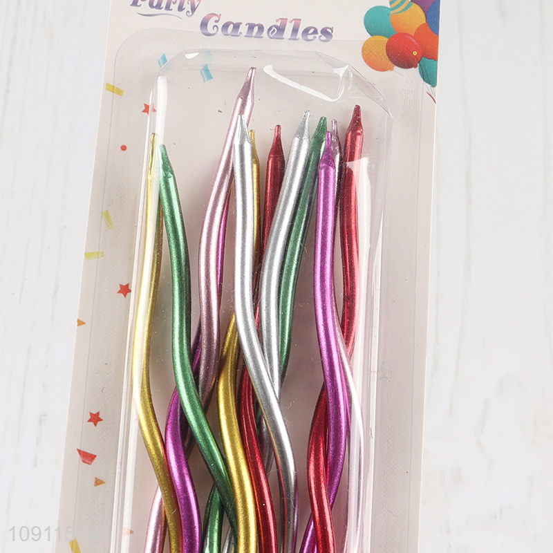 Hot Selling 12 Pieces Twisted Metallic Birthday Candles for Cake Decoration