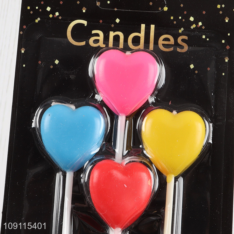 Popular Product 4 Pieces Heart Shape Birthday Candles for Party Cake Decoration