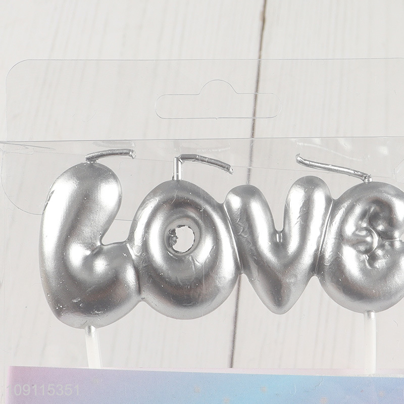 New Arrival Silver Love Birthday Candle for Birthday Party Cake Decoration