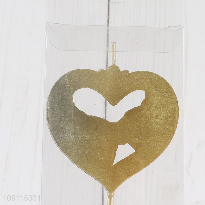 High Quality Metallic Heart Candle for Wedding Anniversary Party Cake Decoration