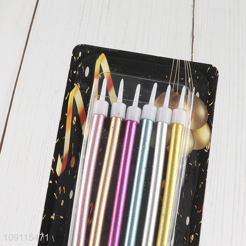 Wholesale 6 Pieces Long Thin Metallic Birthday Candles for Party Cake Decoration