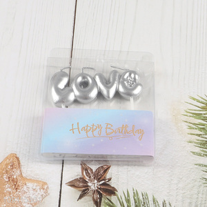 New Arrival Silver Love Birthday Candle for Birthday Party Cake Decoration