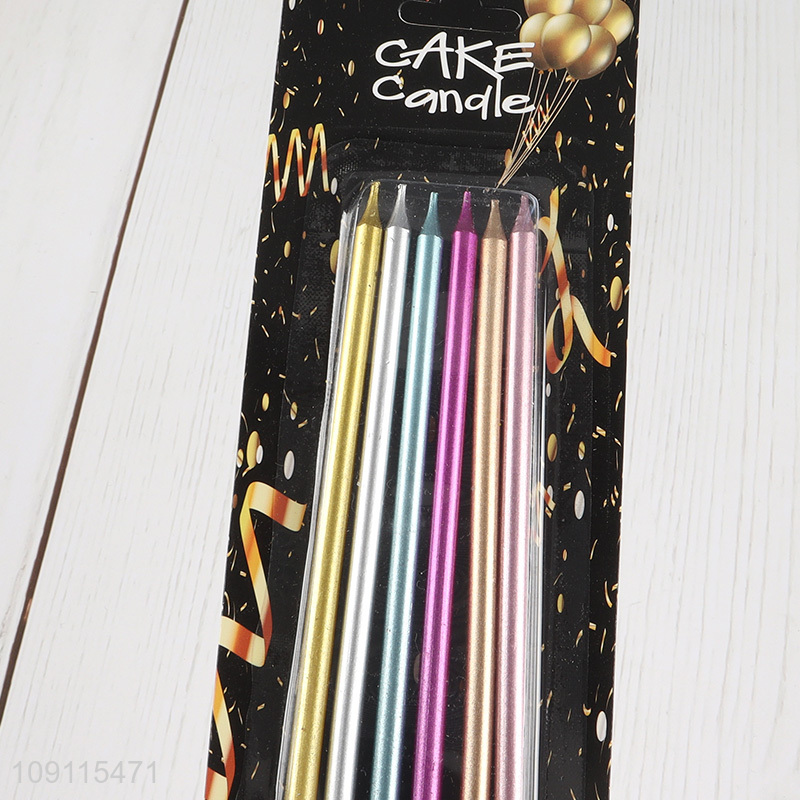 Wholesale 6 Pieces Long Thin Metallic Birthday Candles for Party Cake Decoration