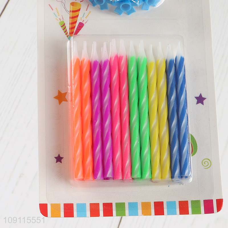 Wholesale 24 Pieces Birthday Candles Candy Spiral Birthday Candles With Candle Holders