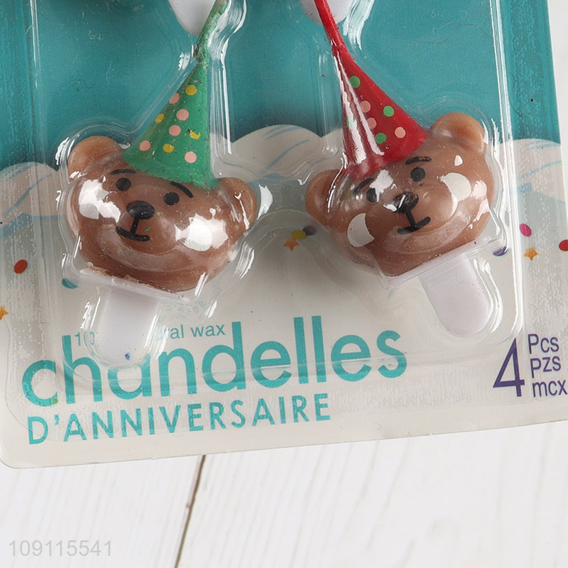 Hot Selling 4 Pieces Cute Cartoon Bear Birthday Candles Cupcake Topper Candles