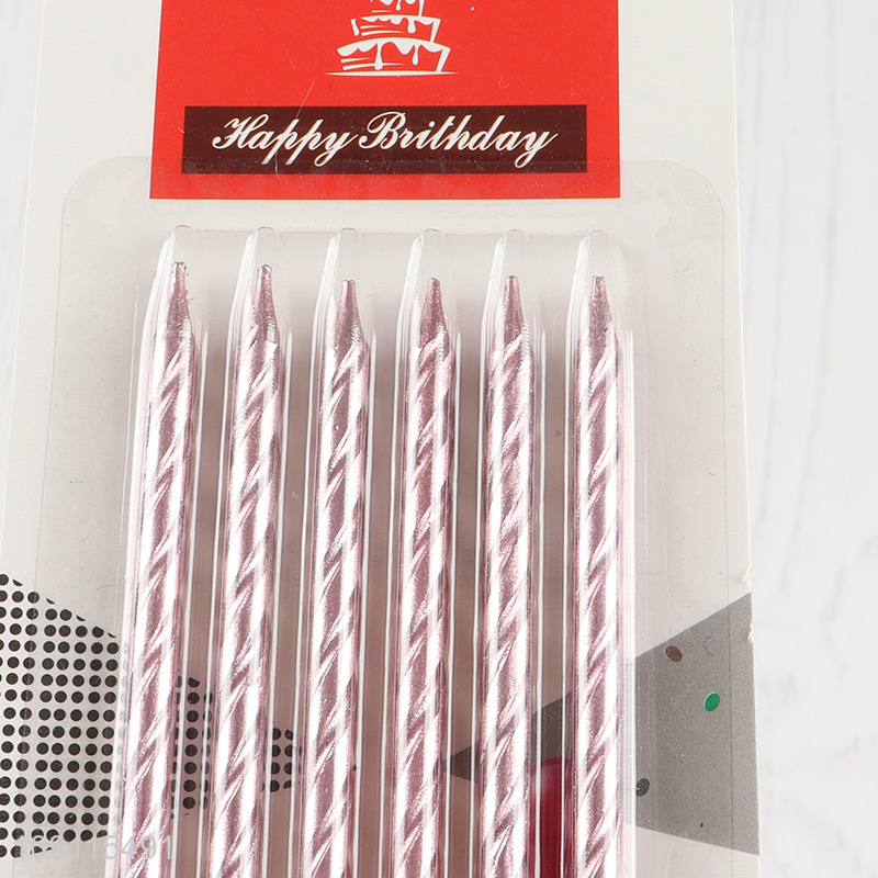 New Product 6 Pieces Metallic Spiral Unscented Birthday Candles for Birthday Cake