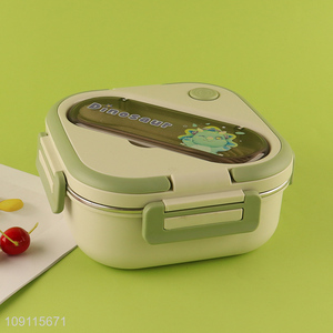 Low price cartoon dinosaur portable school kids lunch box with tableware