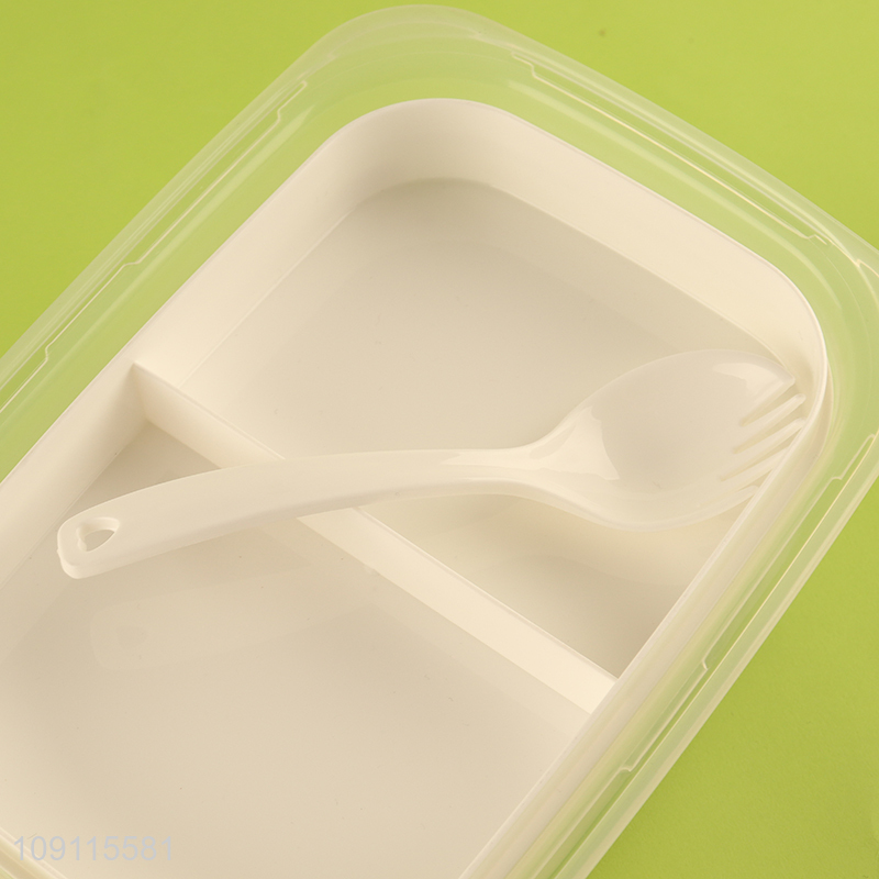 Hot selling double-layer clear portable lunch box with fork