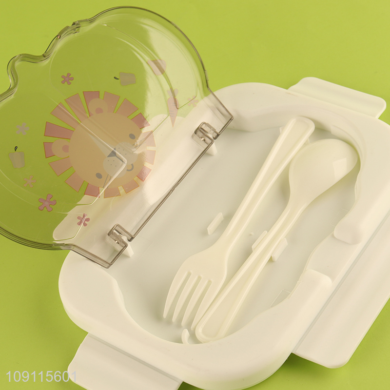 Online wholesale cartoon lion school students lunch box with spoon and fork