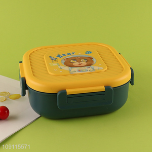 Low price cartoon bear school students lunch box with spoon and fork
