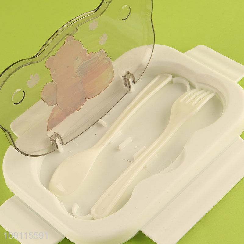 Hot products cartoon bear children portable lunch box with spoon and fork