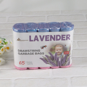 Wholesale 65PCS Lavender Drawstring Garbage Bags Indoor Outdoor Garbage Bags