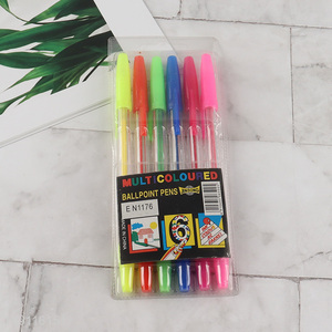 Hot selling multicolor 6pcs school office stationery ballpoint pen set