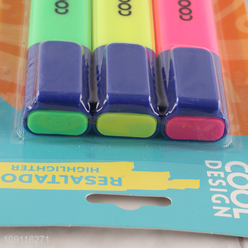 Low price 3pcs school office stationery highlighters pen set for sale