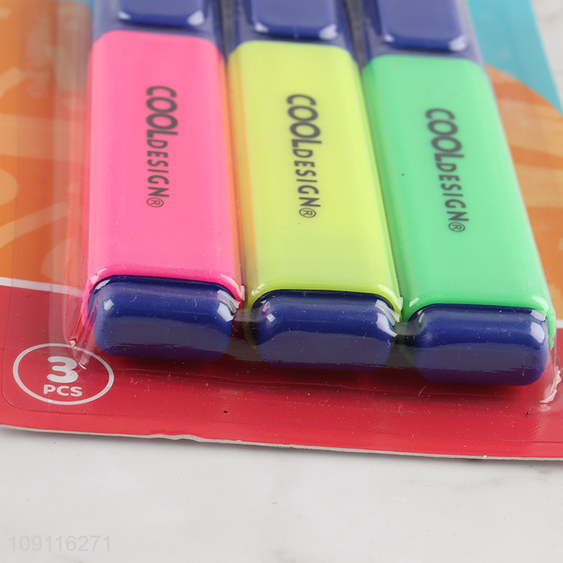 Low price 3pcs school office stationery highlighters pen set for sale