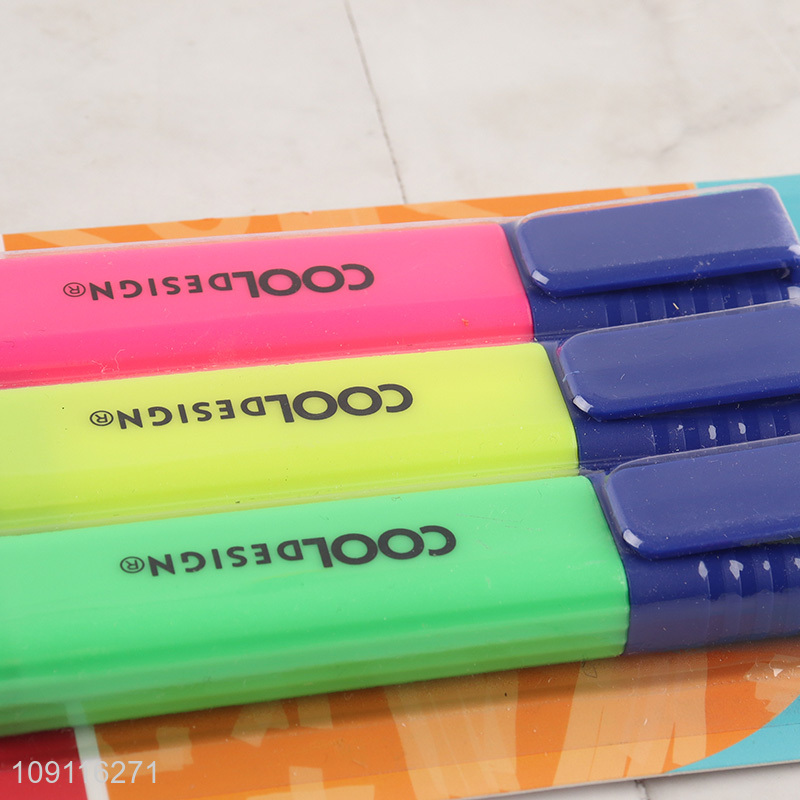 Low price 3pcs school office stationery highlighters pen set for sale