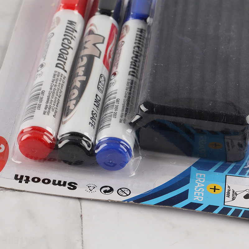 Good selling 3pcs erasable white board maker with blackboard eraser