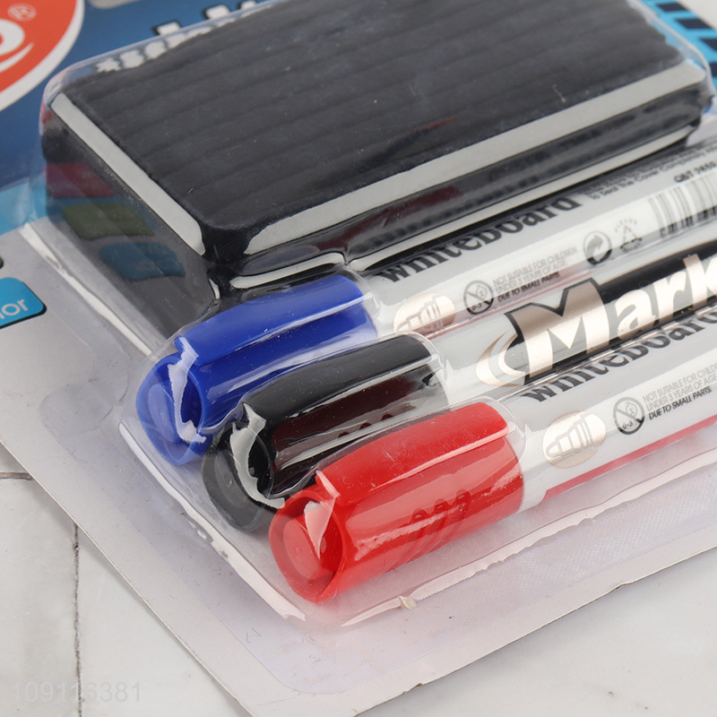 Good selling 3pcs erasable white board maker with blackboard eraser
