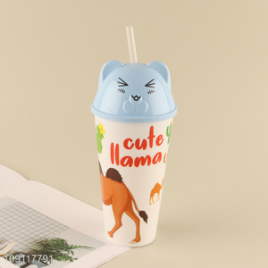 Best quality cartoon plastic 500ml water cup straw cup for sale