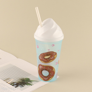 Factory price donut pattern plastic 500ml water cup straw cup