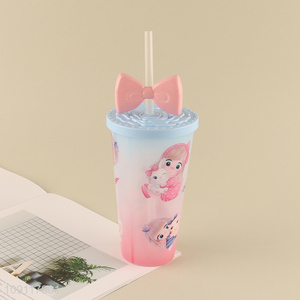 Top quality girls princess plastic 500ml water cup straw cup