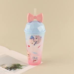 Good price cartoon girls plastic 500ml water cup straw cup for sale