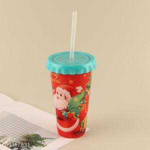 China wholesale christmas series plastic water cup straw cup