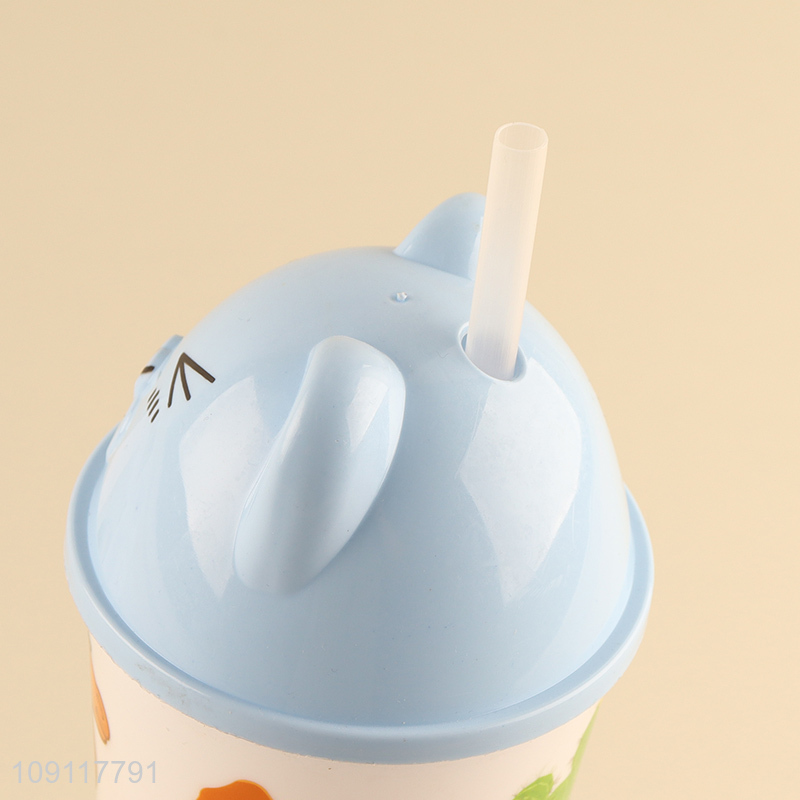 Best quality cartoon plastic 500ml water cup straw cup for sale
