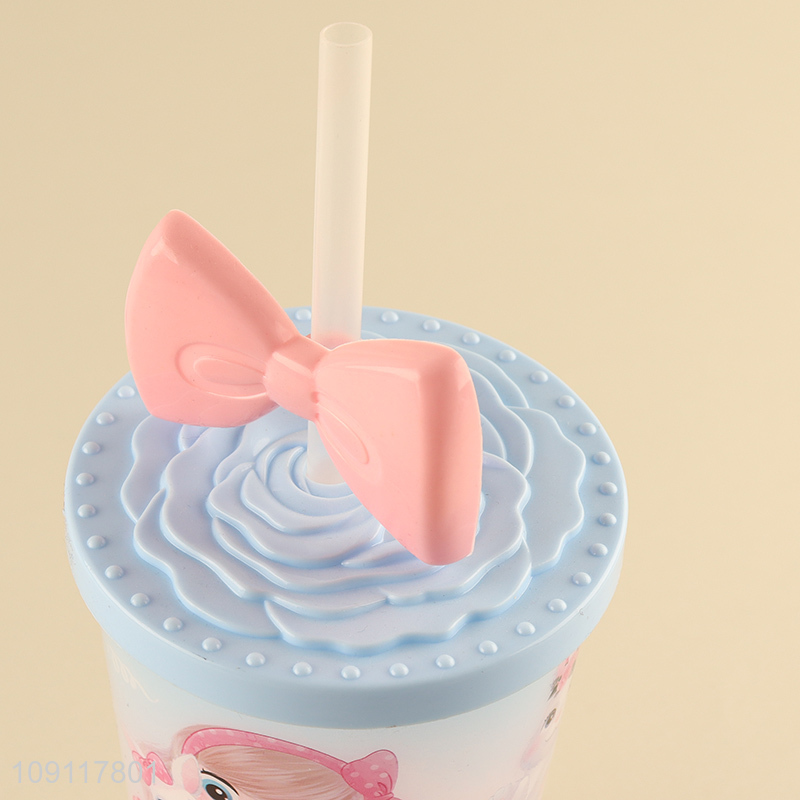 Top quality girls princess plastic 500ml water cup straw cup