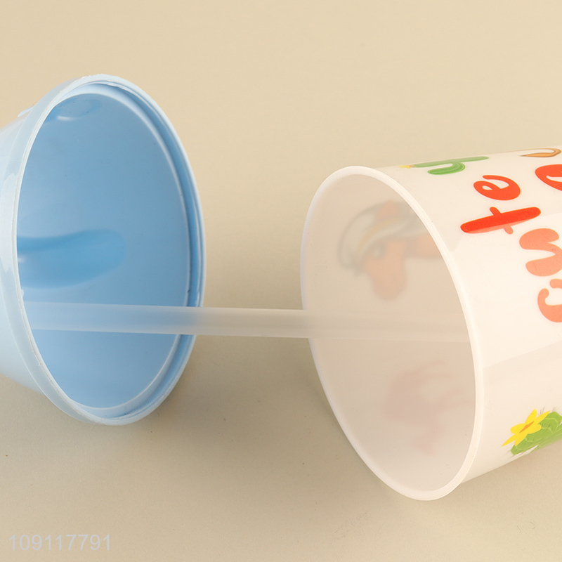 Best quality cartoon plastic 500ml water cup straw cup for sale