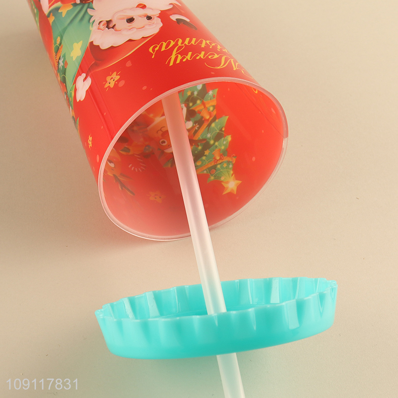 China wholesale christmas series plastic water cup straw cup