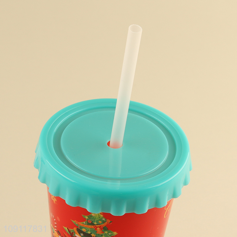 China wholesale christmas series plastic water cup straw cup