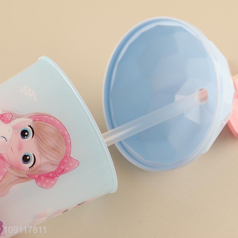 Good price cartoon girls plastic 500ml water cup straw cup for sale