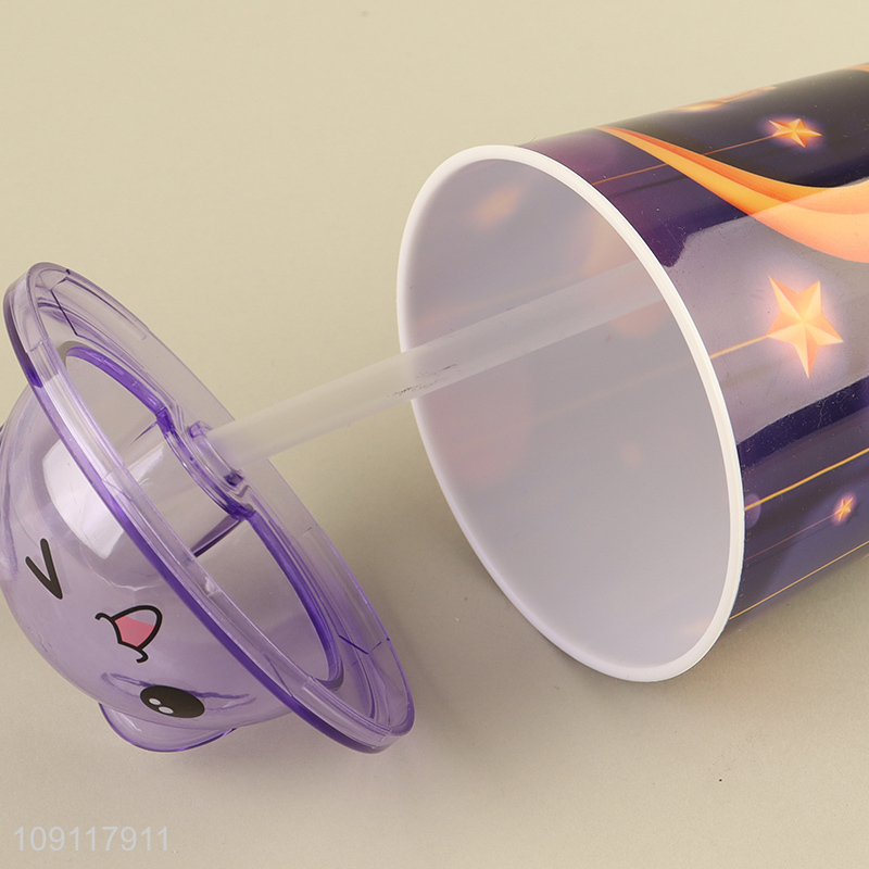 Yiwu market cartoon bear plastic 500ml water cup straw cup