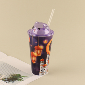 Yiwu market cartoon bear plastic 500ml water cup straw cup