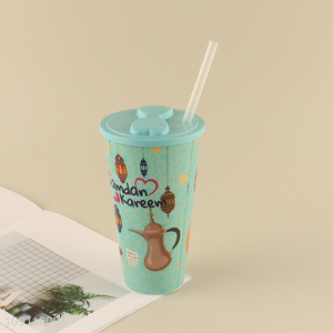 China wholesale plastic water cup drinking cup with lid and straw