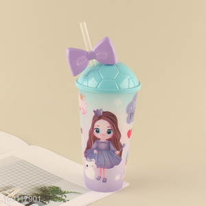 Good price plastic 500ml princess girls water cup straw cup
