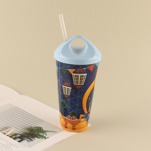 Top sale plastic 500ml water cup straw cup drinking cup wholesale